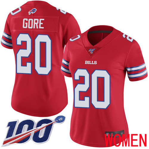 Women Buffalo Bills #20 Frank Gore Limited Red Rush Vapor Untouchable 100th Season NFL Jersey